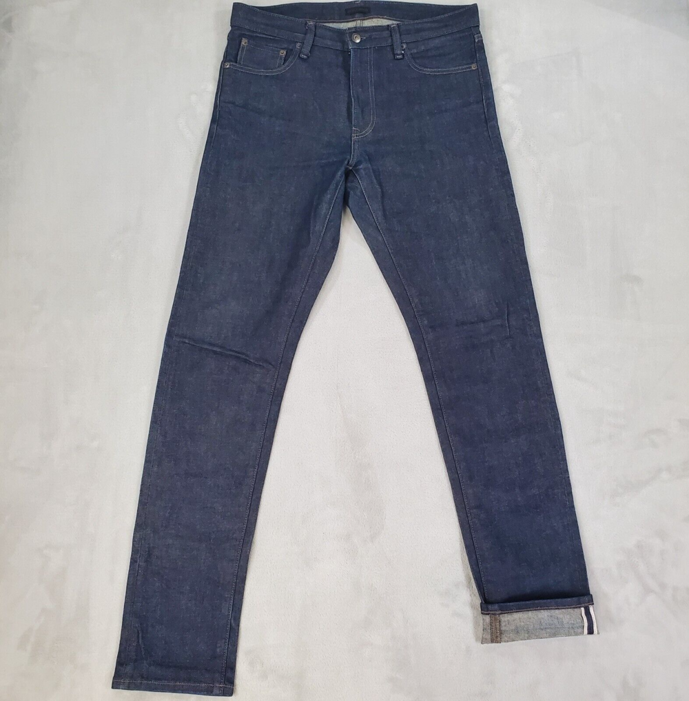 Uniqlo Selvedge Jeans Mens 32x33 Slim Straight Raw Blue Stretch Kaihara Denim